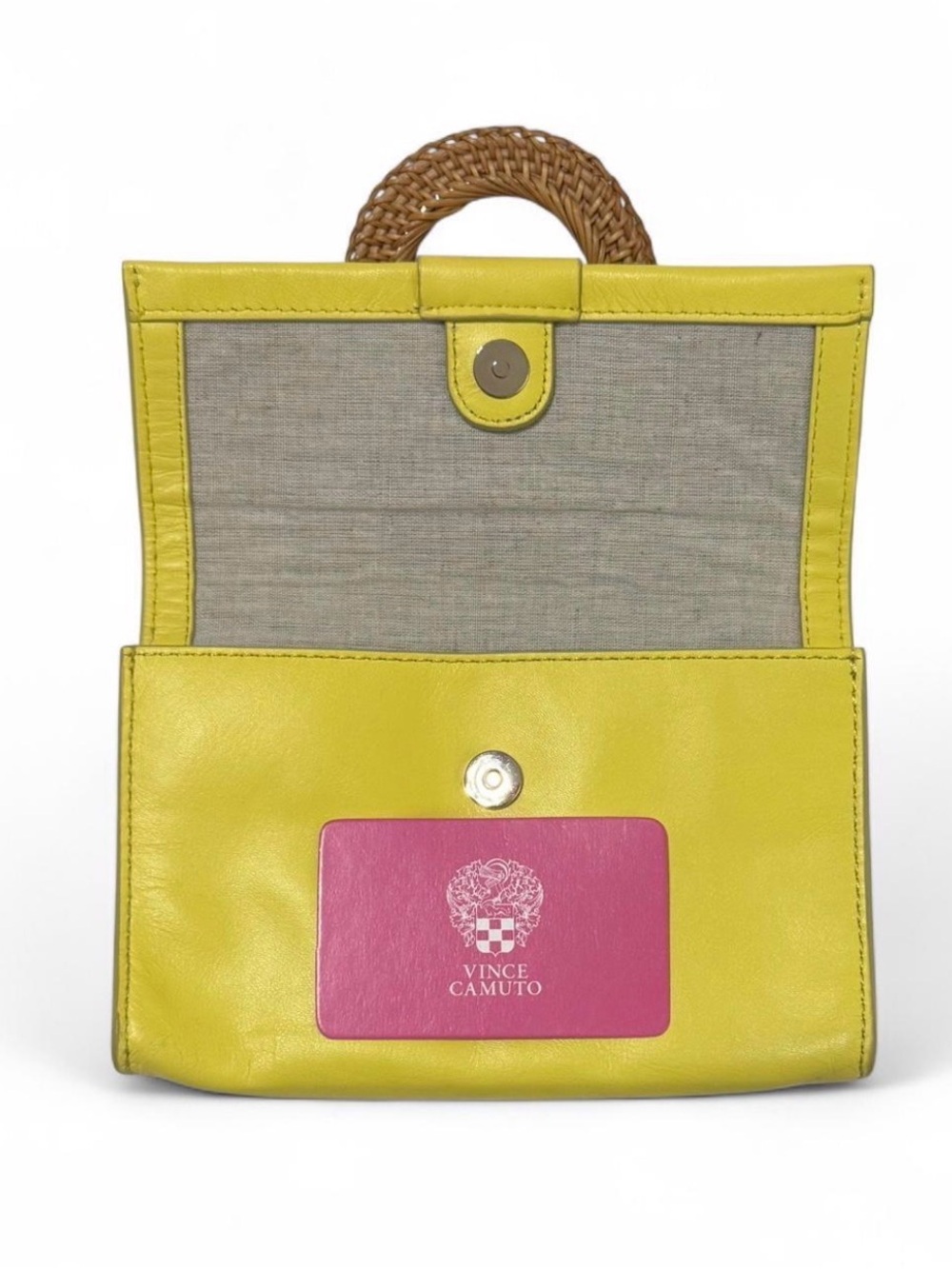 Vince Camuto Yellow Leather & Rattan Crossbody/Clutch
